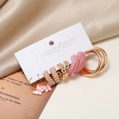 Fashion Geometric Chain Butterfly Hoop Earring Set (5 pair)